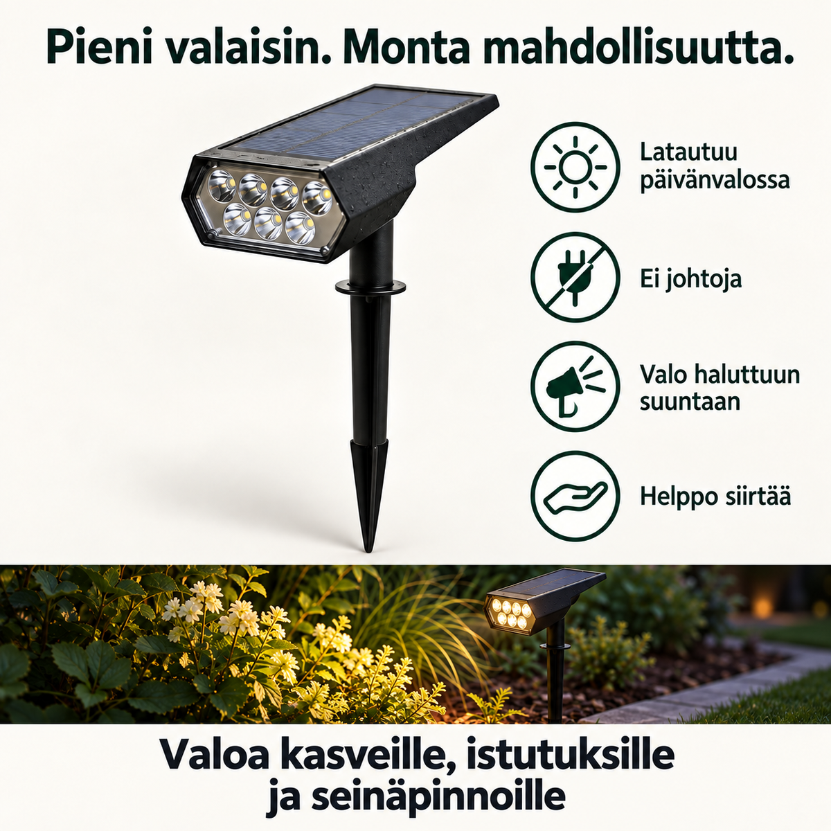 NOVA – Aurinkokäyttöinen puutarhavalaisin